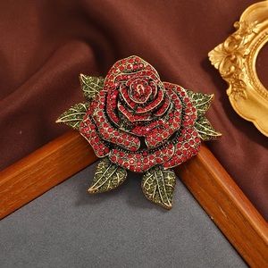 Vintage Crystal Rose Brooch Clothing Pin Accessories